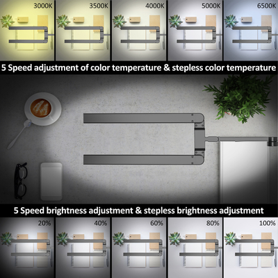 مصباح مكتب المعماري المرن مصباح مكتب LED 24W رأس مزدوج مع مشبك