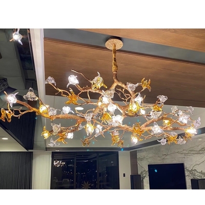 Modern Crystal Gold Chandelier Lighting for Dining Room Foyer Tree Branch Brass