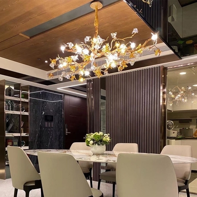 Modern Crystal Gold Chandelier Lighting for Dining Room Foyer Tree Branch Brass