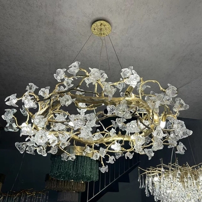 Modern Crystal Gold Chandelier Lighting for Dining Room Foyer Tree Branch Brass