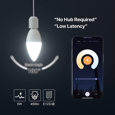 مصباح LED ذكي E27 5W ضوء شمعة RGB قابل للتخفيف للمنزل / المطبخ / غرفة النوم يتم التحكم به من خلال الاتصال الهاتفي و Wifi