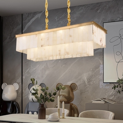 Hotel Restaurant Room Pendant Lamp in Modern Design with Brass Chandelier Alabaster Marble Shade