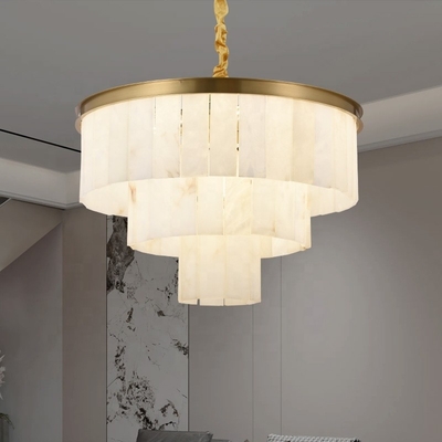 Hotel Restaurant Room Pendant Lamp in Modern Design with Brass Chandelier Alabaster Marble Shade