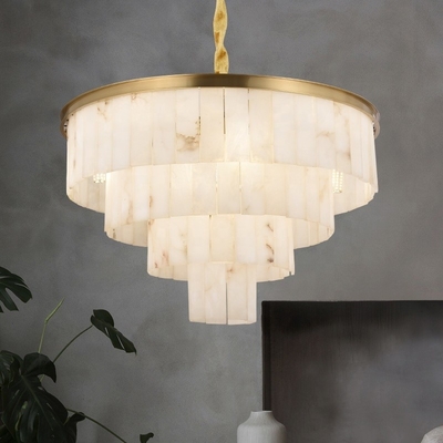 Hotel Restaurant Room Pendant Lamp in Modern Design with Brass Chandelier Alabaster Marble Shade