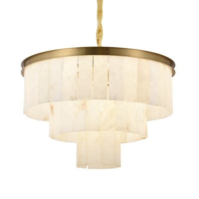 Hotel Restaurant Room Pendant Lamp in Modern Design with Brass Chandelier Alabaster Marble Shade