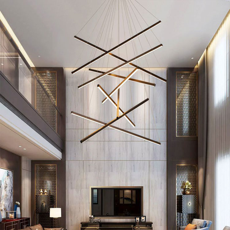 ديكور المنزل الفيلا الشمالية الحديثة إضاءة السلالم LED مع تصميم شنق الفولاذ