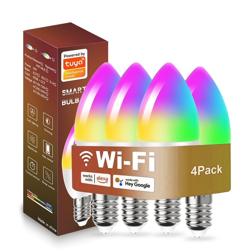 مصباح LED ذكي E27 5W ضوء شمعة RGB قابل للتخفيف للمنزل / المطبخ / غرفة النوم يتم التحكم به من خلال الاتصال الهاتفي و Wifi