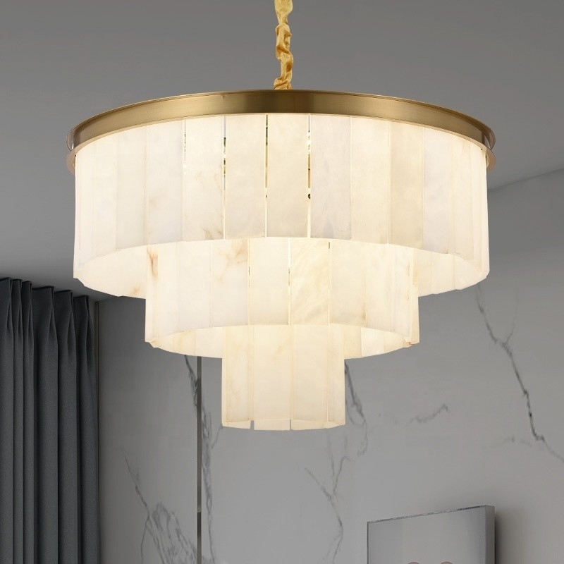 Hotel Restaurant Room Pendant Lamp in Modern Design with Brass Chandelier Alabaster Marble Shade
